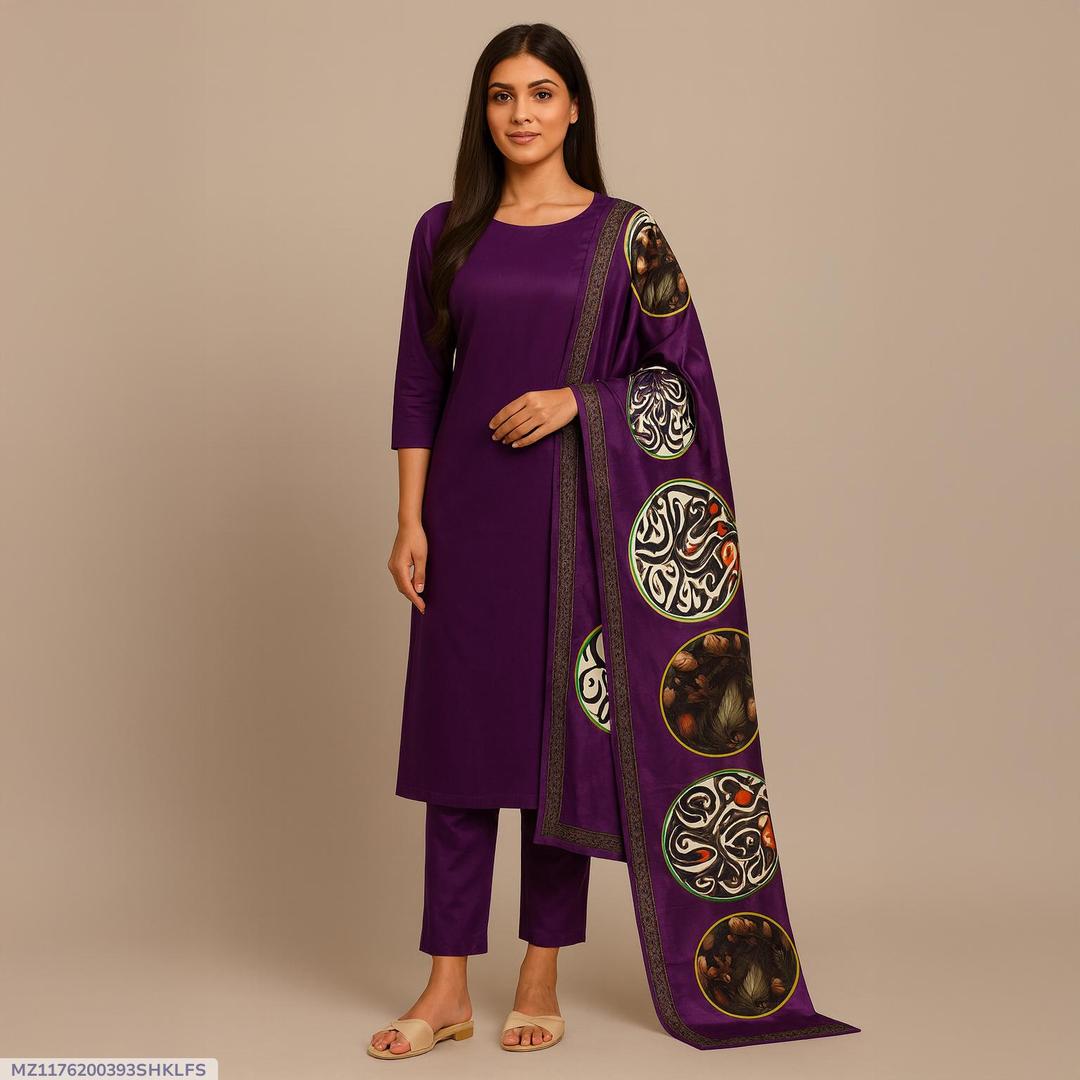 3 Pcs Women's Unstitched Plain Suit
