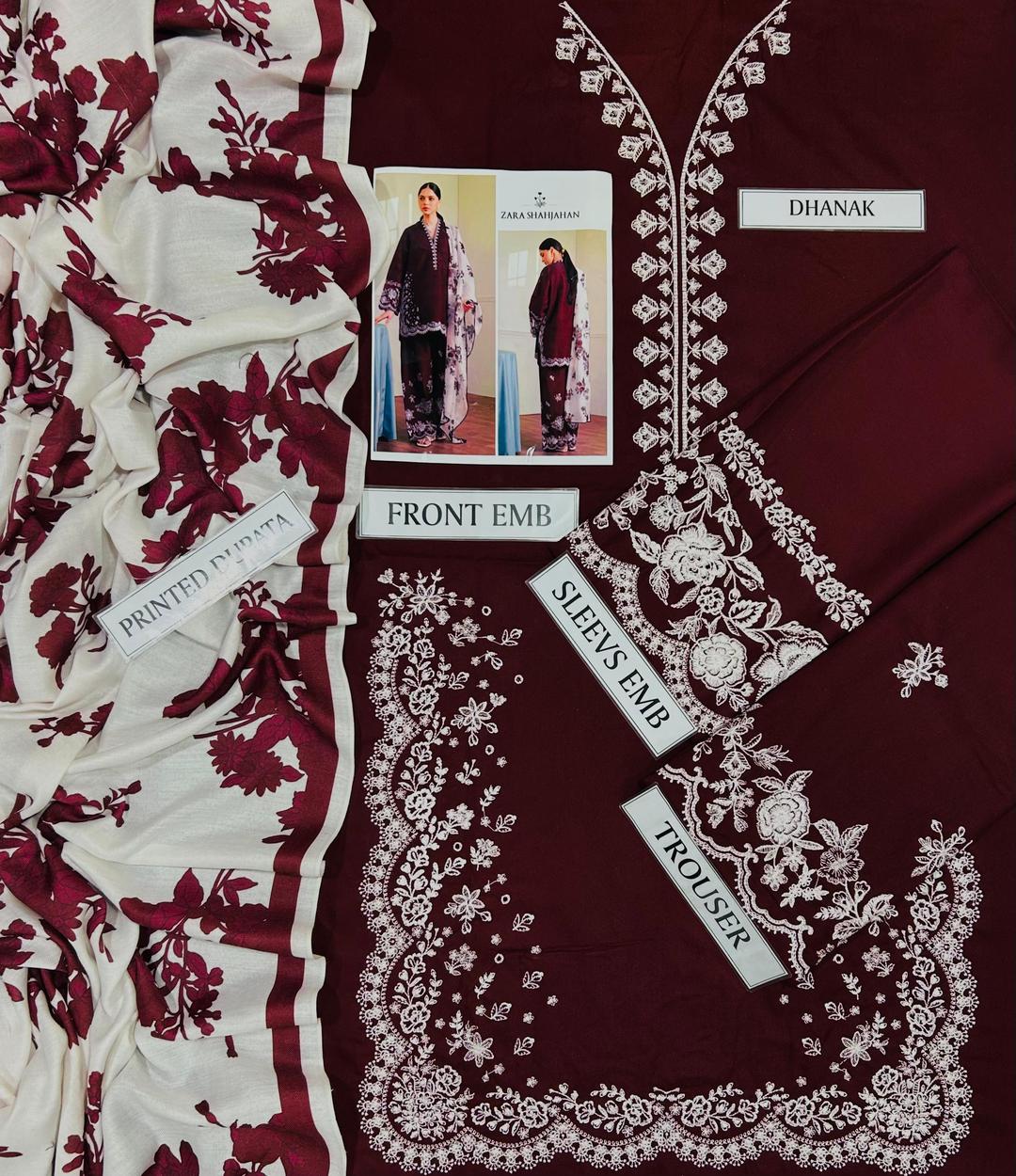 3 Pcs Women's Unstitched Embroidered Suit