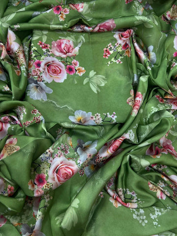 2 Pcs Women's Unstitched Digital Print Suit (Green)