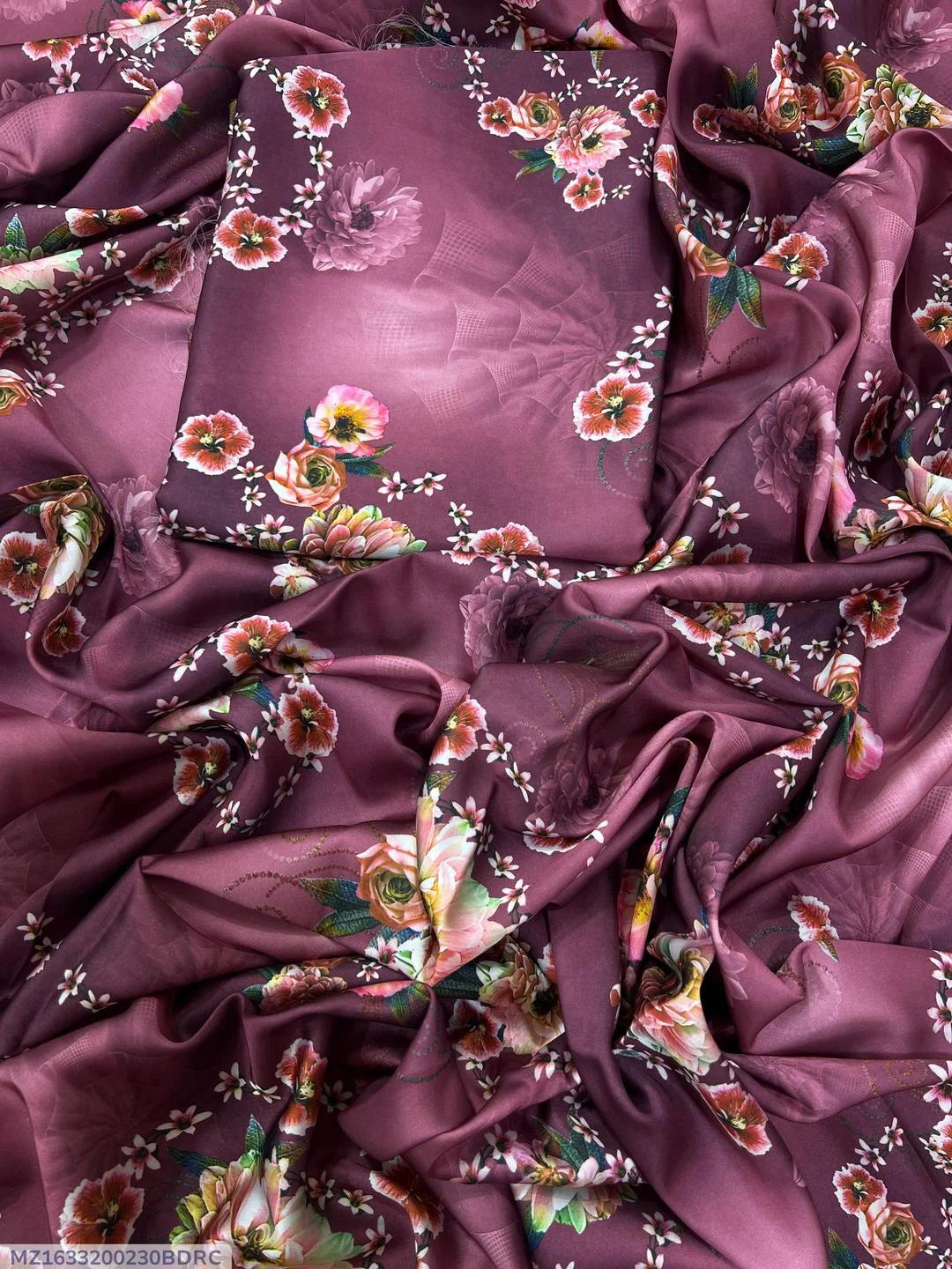 2 Pcs Women's Unstitched Digital Print Suit (Maroon)