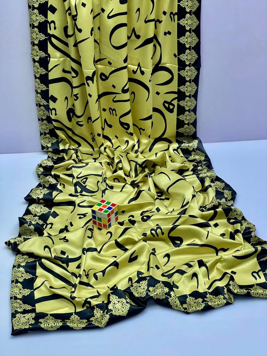 Luxurious Yellow Silk Digital Print Dupatta - 1 Pc (Yellow & Black)