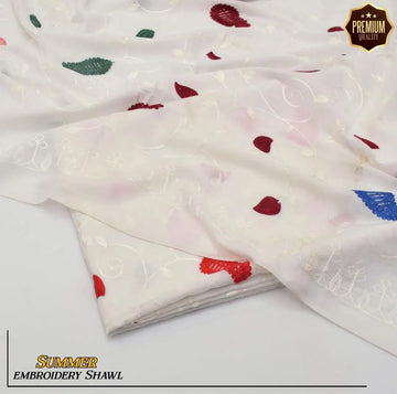 Embroidered Swiss Lawn Shawl - 1 Pcs Off White Elegance