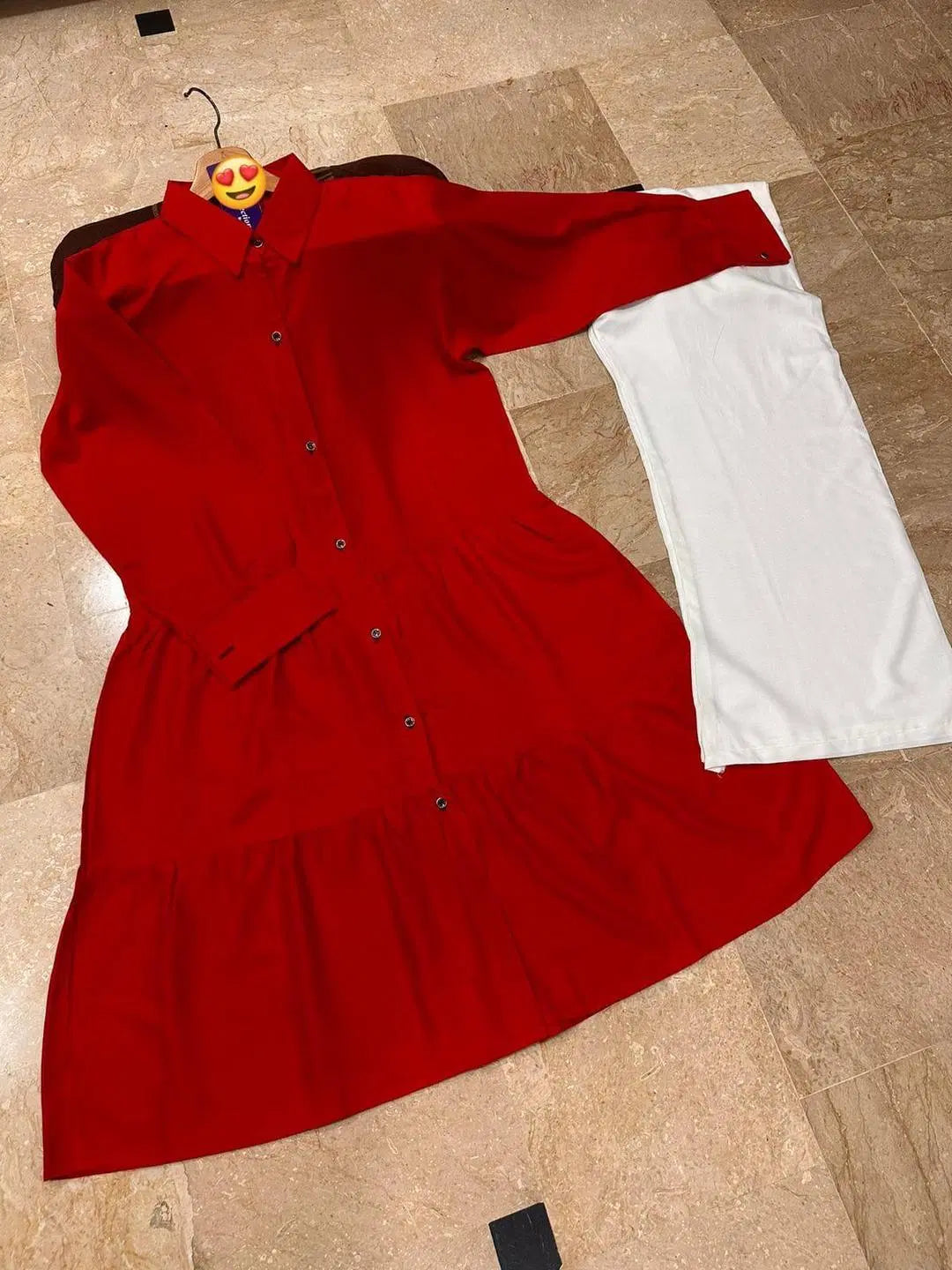 2 Pcs Women's Stitched Plain Shirt And Trouser (Red)