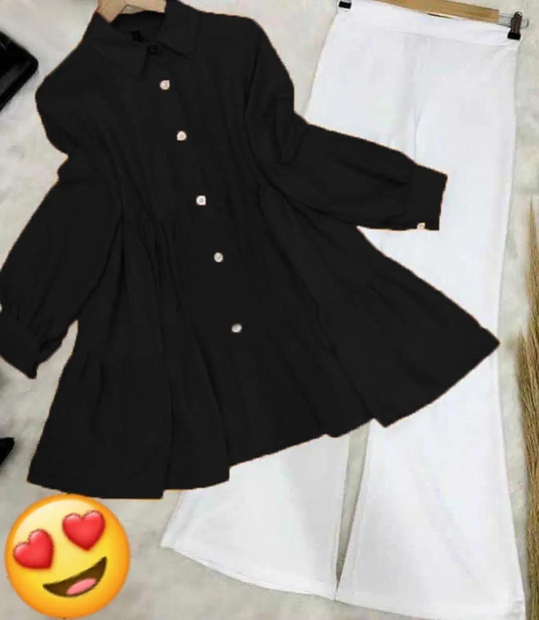 2 Pcs Women's Stitched Plain Shirt And Trouser (Black)