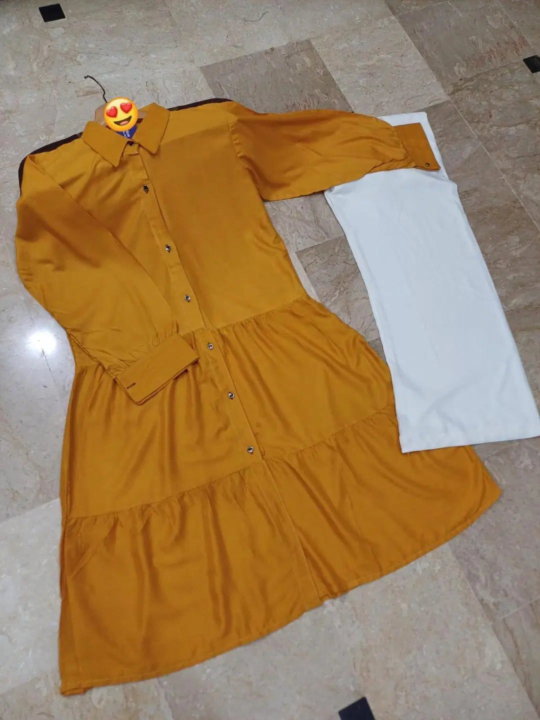 2 Pcs Women's Stitched Plain Shirt And Trouser (Yellow)