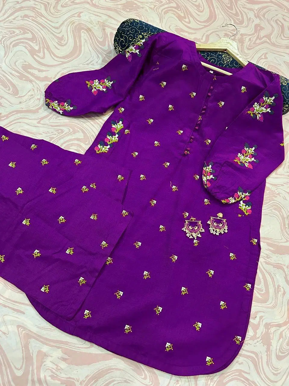 2 Pcs Women's Stitched Embroidered Shirt And Trouser (purple)