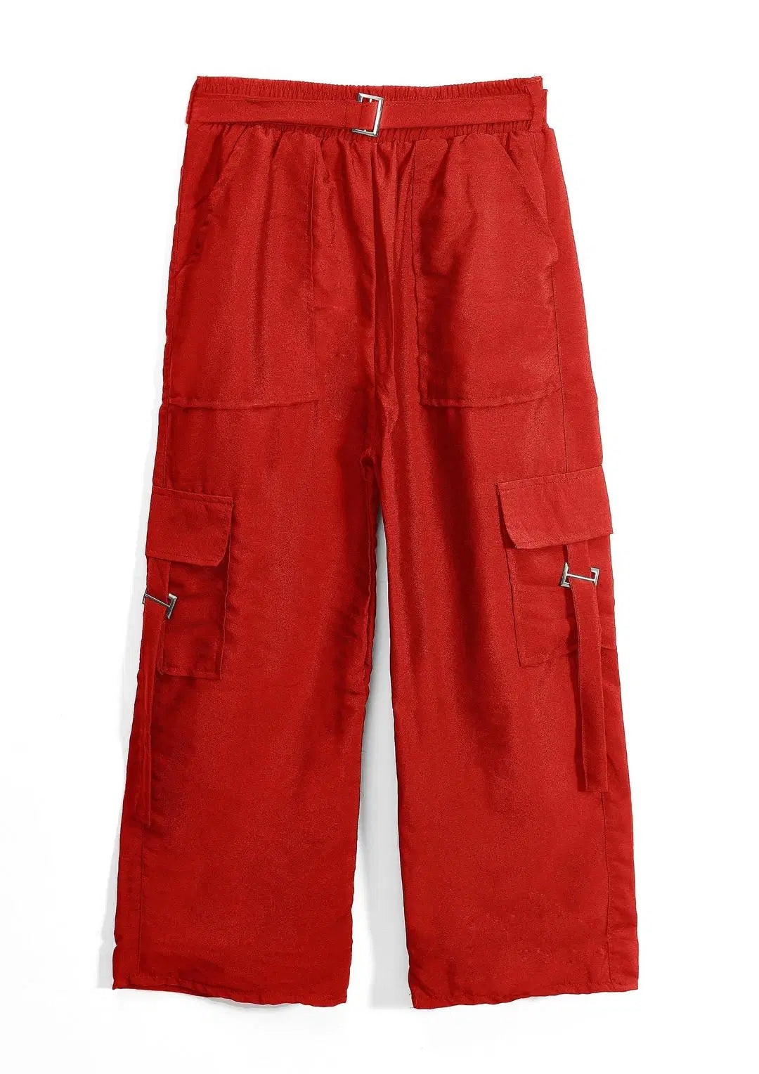 1 Pc Women's Stitched Cotton Plain Cargo Trouser With Belt (red)