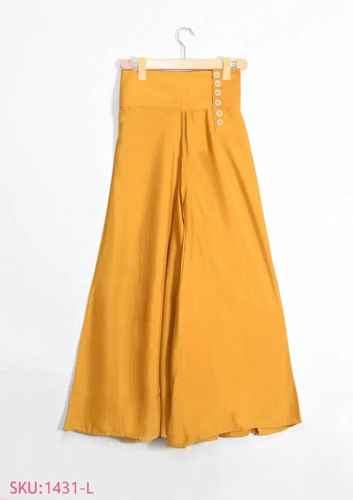 1 Pc Women's Stitched Grip Plain Palazzo (Yellow)