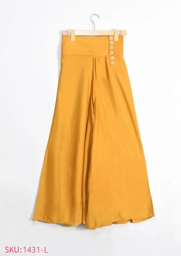 1 Pc Women's Stitched Grip Plain Palazzo (Yellow)
