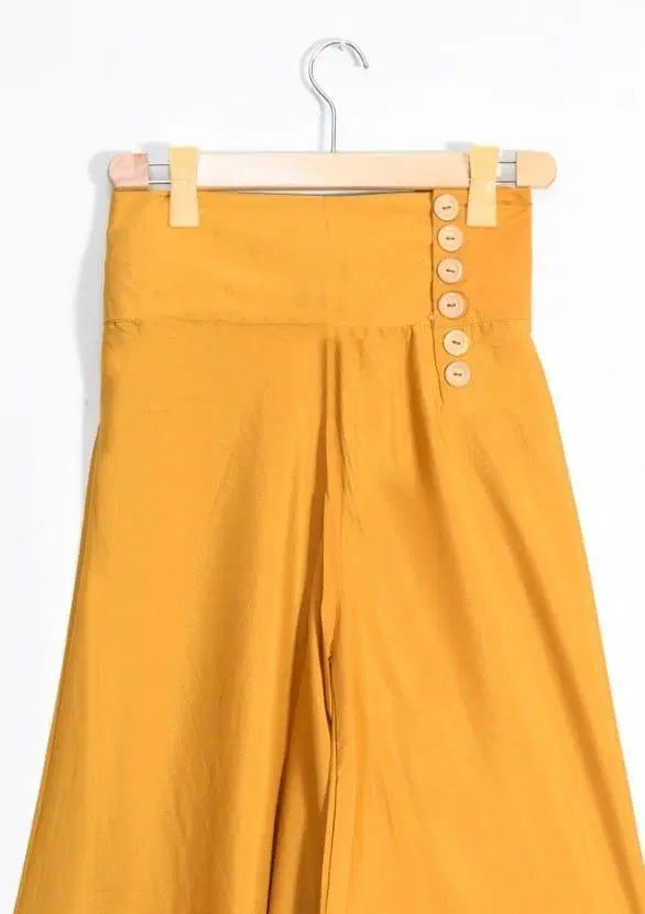 1 Pc Women's Stitched Grip Plain Palazzo (Yellow)