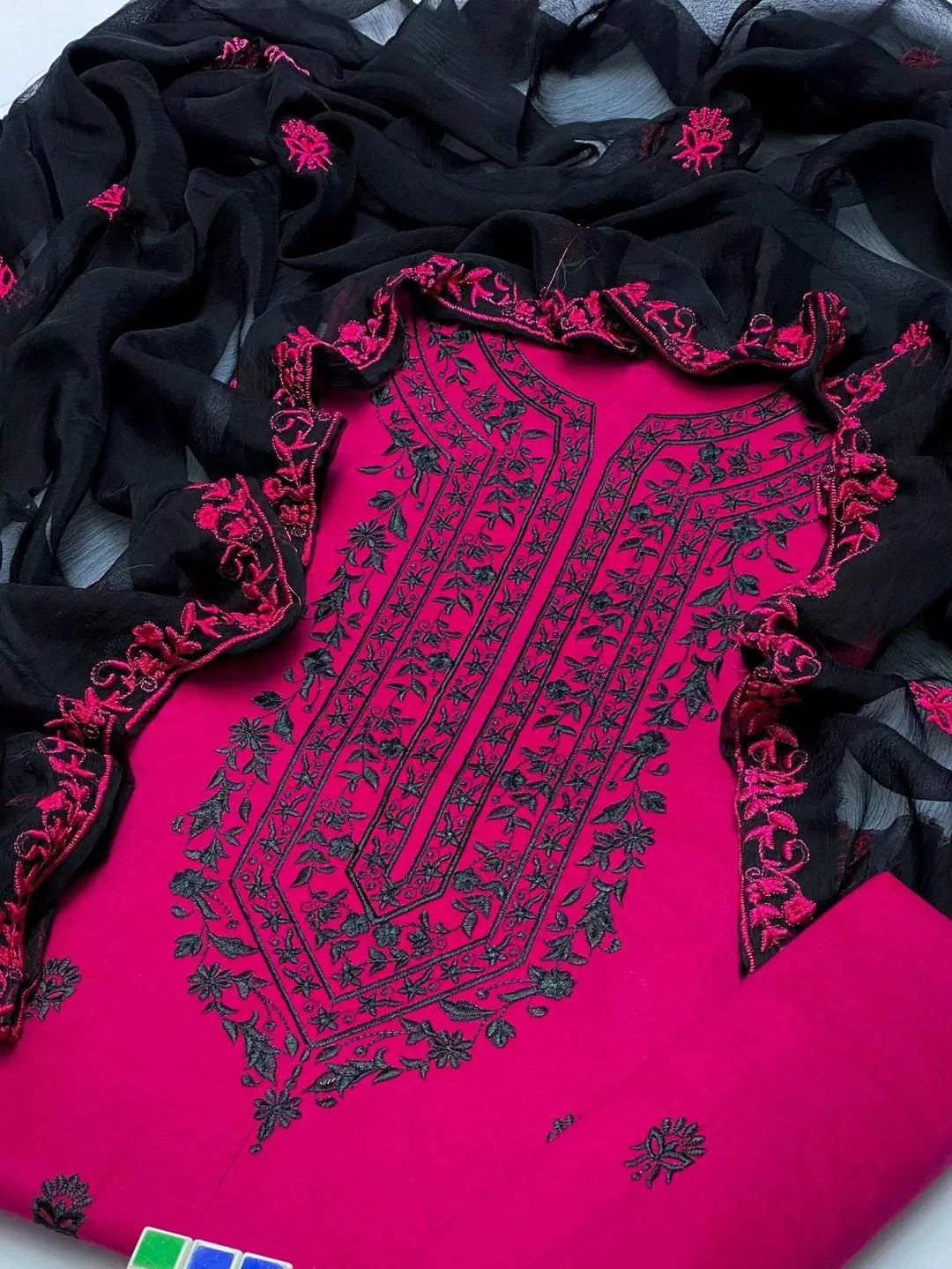 3 Pcs Women's Unstitched Chikankari Embroidered Suit