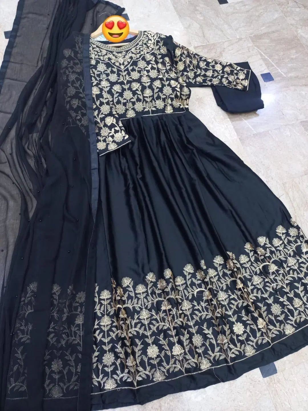 3 Pcs Women's Stitched Embroidered Maxi Suit (Black)