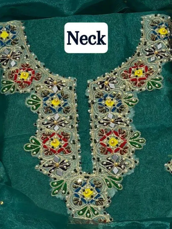 3 Pcs Women's Unstitched Hand Work Suit (Turquoise)
