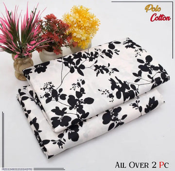 2 Pcs Women's Unstitched Printed Suit (Black)