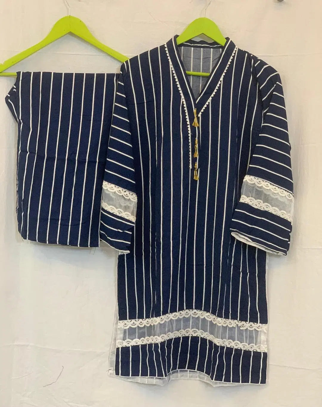 2 Pcs Women's Stitched Printed Shirt And Trouser (Blue)