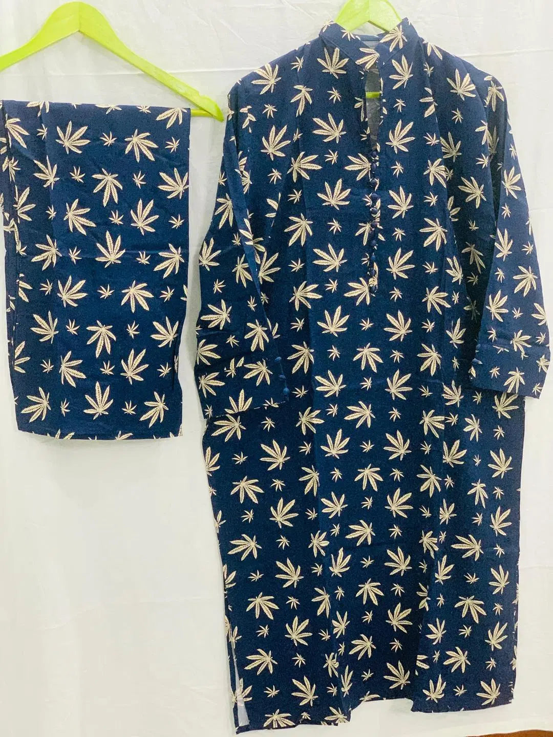 2 Pcs Women's Stitched Printed Shirt And Trouser (Blue)