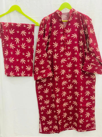 2 Pcs Women's Stitched Printed Shirt And Trouser (Maroon)
