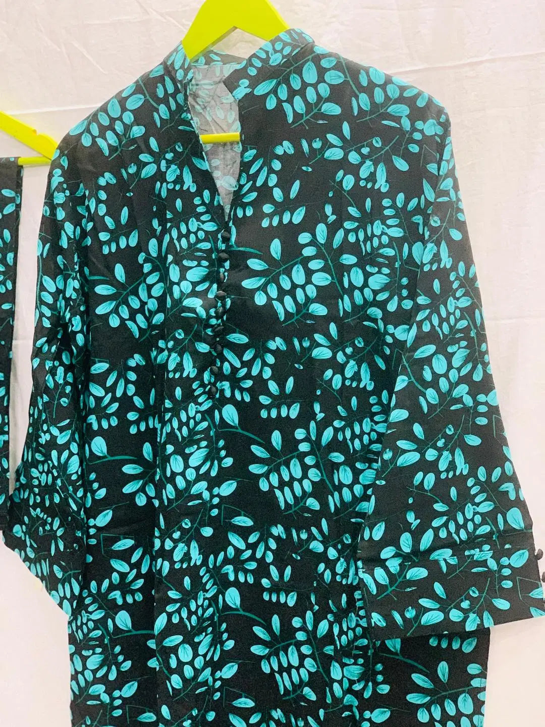2 Pcs Women's Stitched Printed Shirt And Trouser (Turquoise)