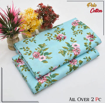 2 Pcs Women's Unstitched Printed Suit (Blue)