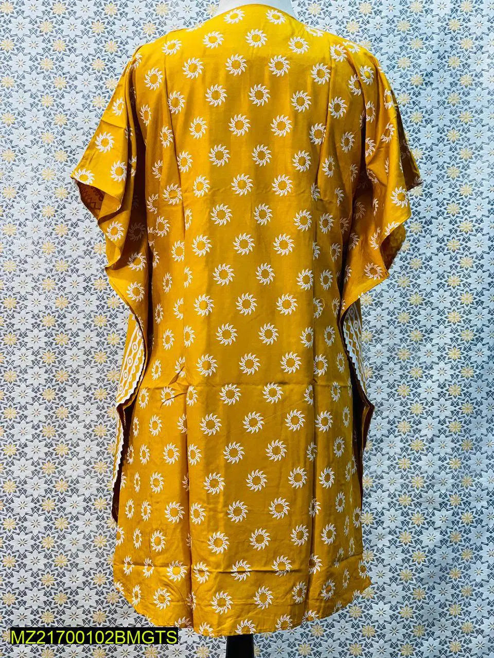 1 Pc Women's Stitched Linen Block Printed Frock (Yellow)