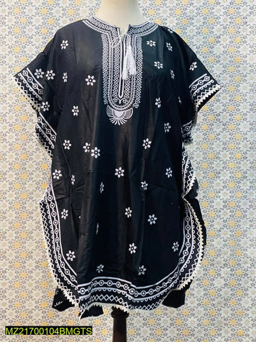 Kaftan Style Stitched Linen Frock (Black)