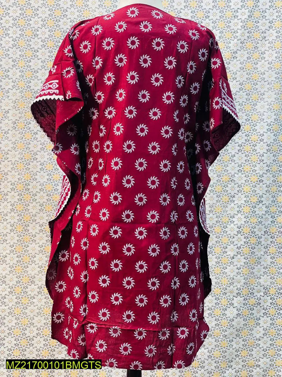 1 Pc Women's Stitched Linen Block Printed Frock (Maroon)