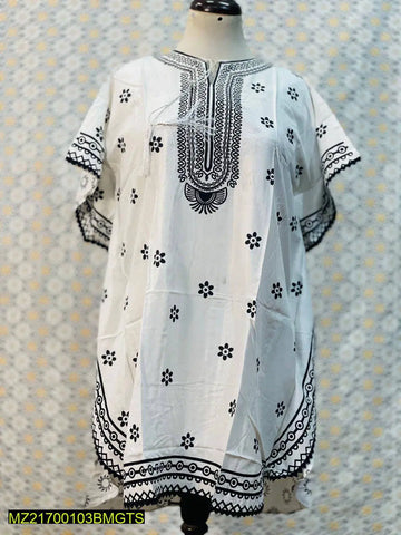 Kaftan Style Stitched Linen Frock (White)