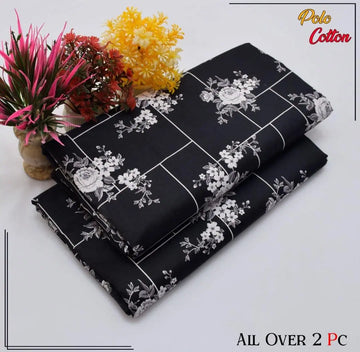 2 Pcs Women's Unstitched Printed Suit (Black)
